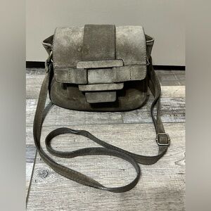 Sundance Grey Taupe Leather suede Crossbody Bag purse Made in Italy